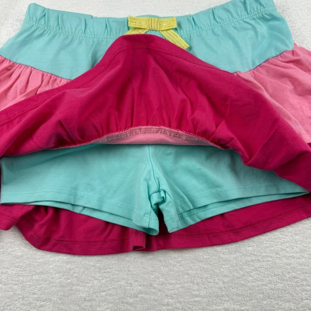 Cynthia Rowley Skort Girls M 7/8 Pink Blue Tiered Ruffle Skirt Shorts Bow NWT - Picture 2 of 5